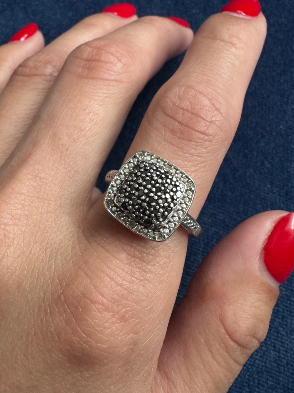 DESIGNER SUN SIGNED STERLING SILVER DARK STONES NATURAL DIAMONDS RING 7